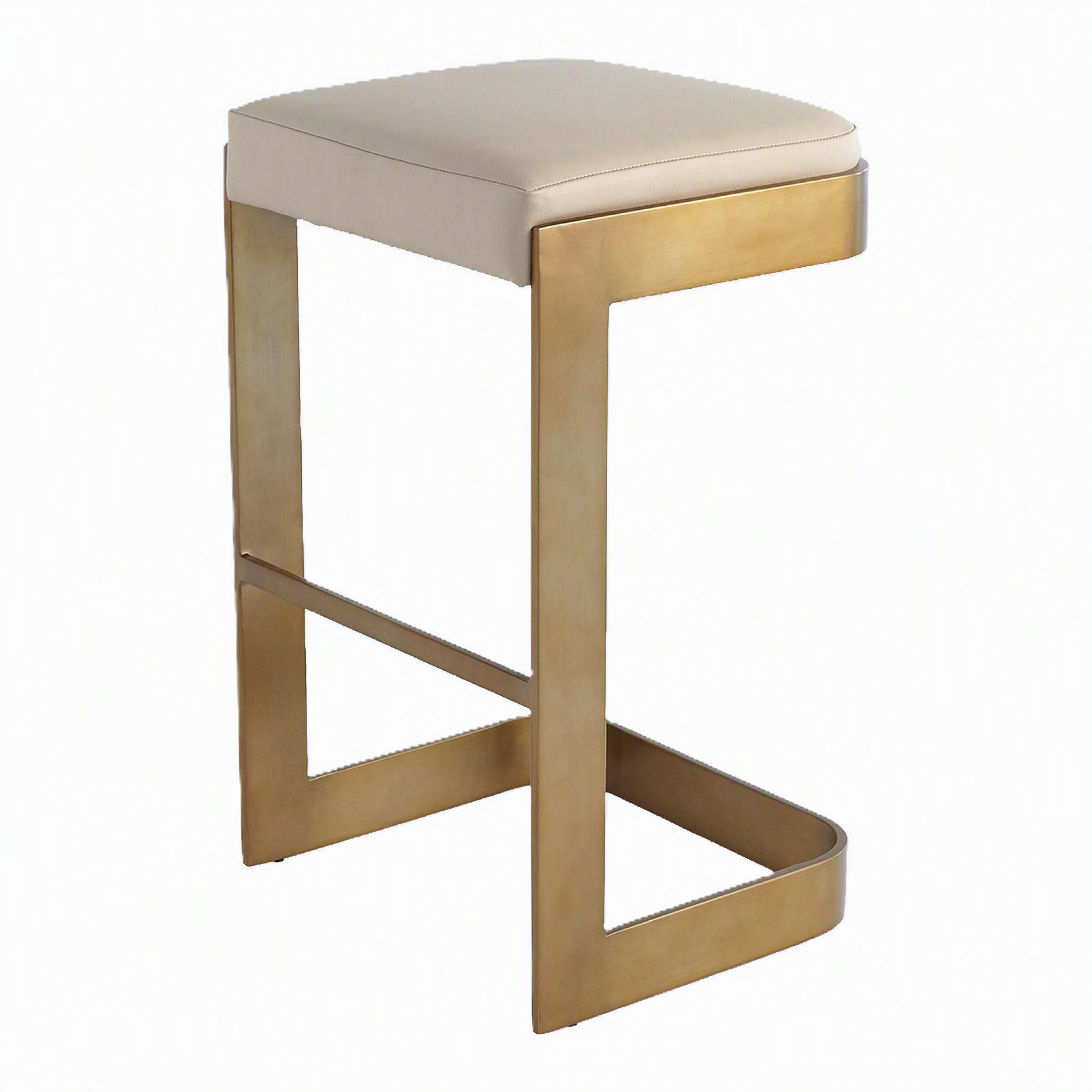 Regan Low Barstool w/Ivory Leather-Antique Brass