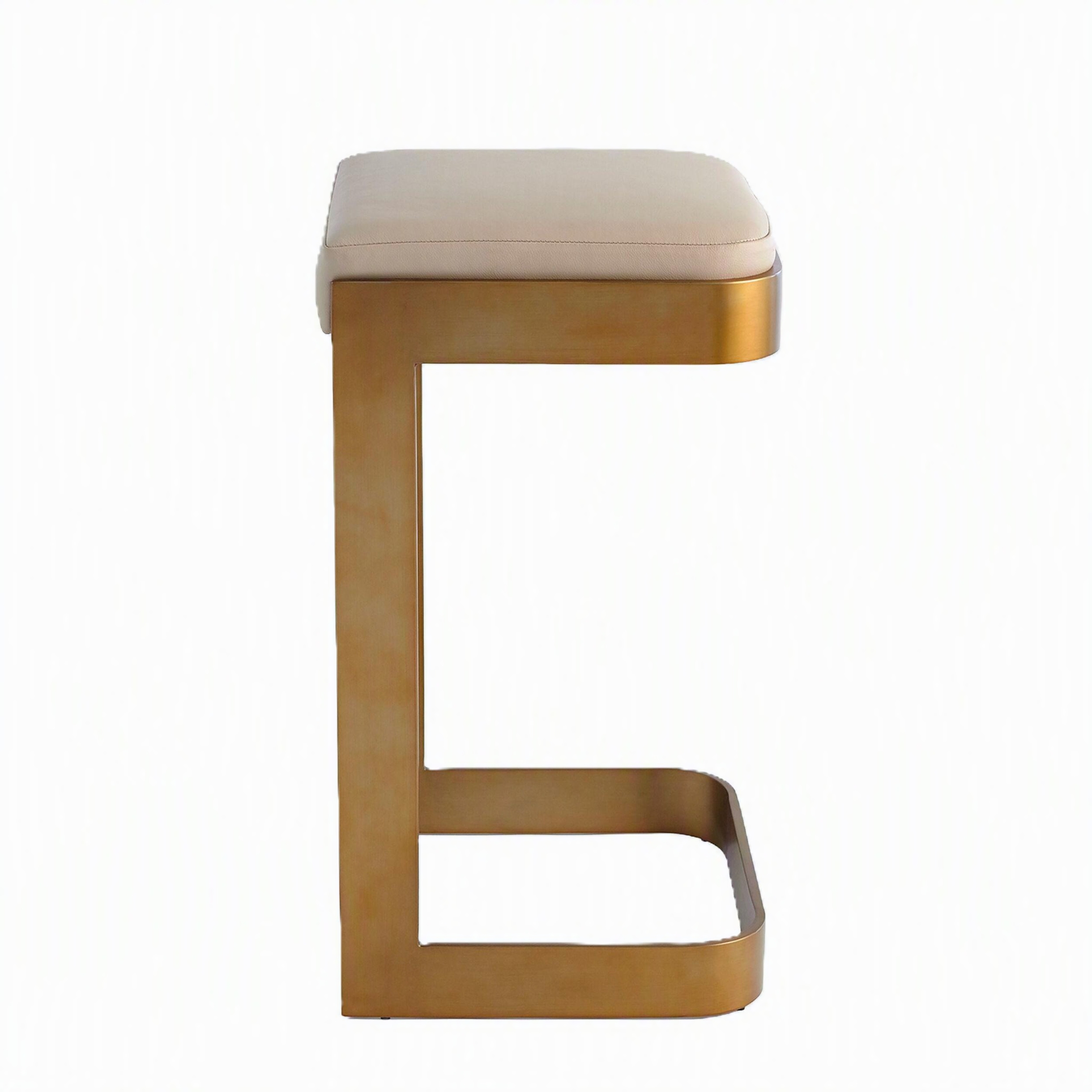 Regan Low Barstool w/Ivory Leather-Antique Brass - Image 2