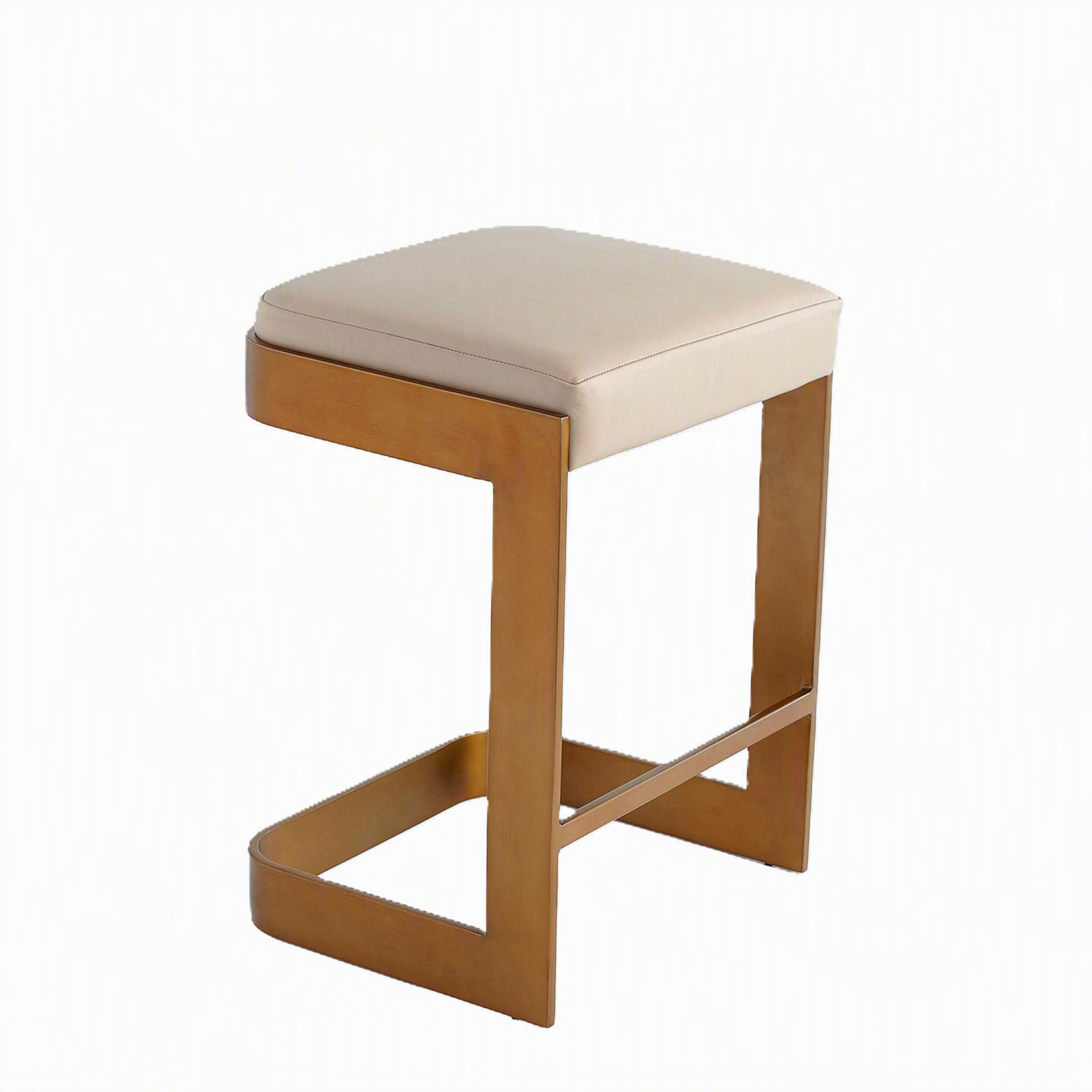 Regan Low Barstool w/Ivory Leather-Antique Brass - Image 3