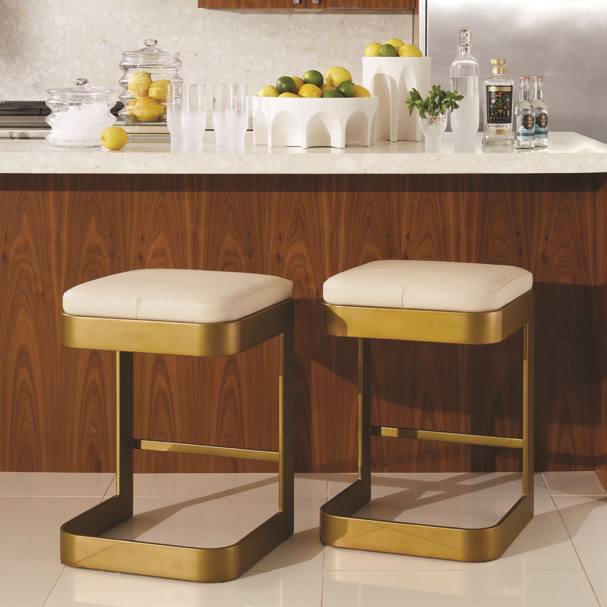 Regan Low Barstool w/Ivory Leather-Antique Brass - Image 5