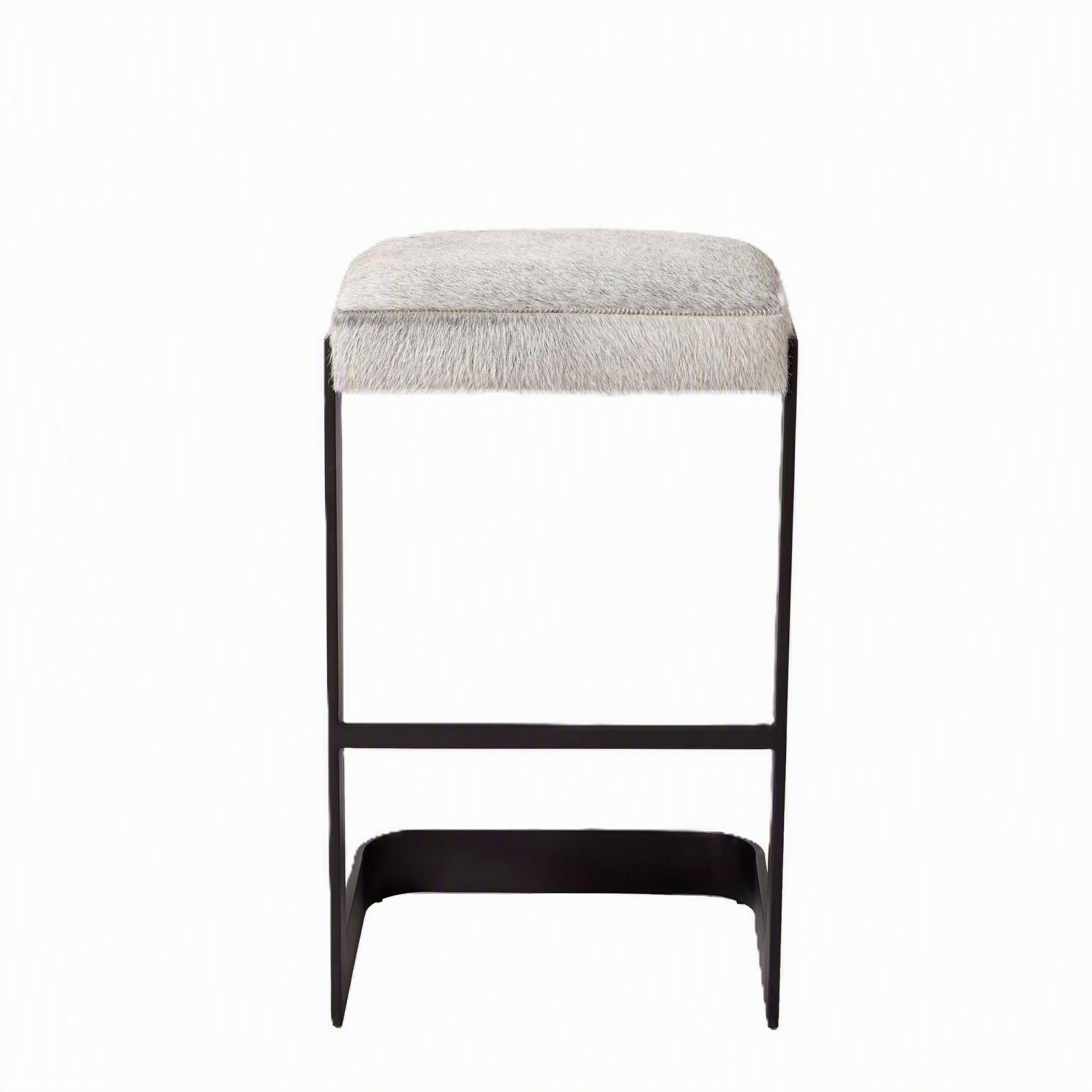 Regan Low Barstool w/Gray Hair-on-Hide-Graphite - Image 4