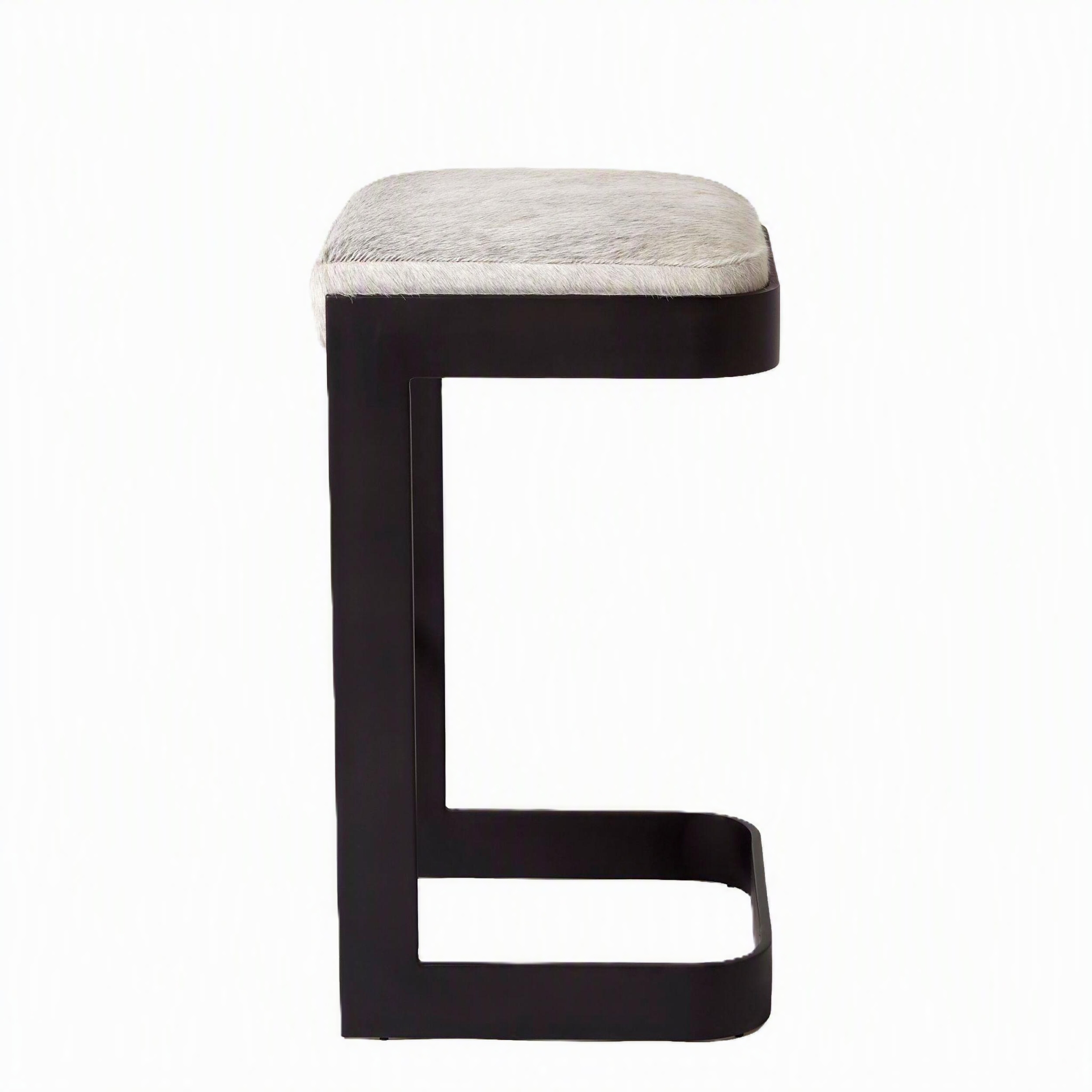 Regan Low Barstool w/Gray Hair-on-Hide-Graphite - Image 3