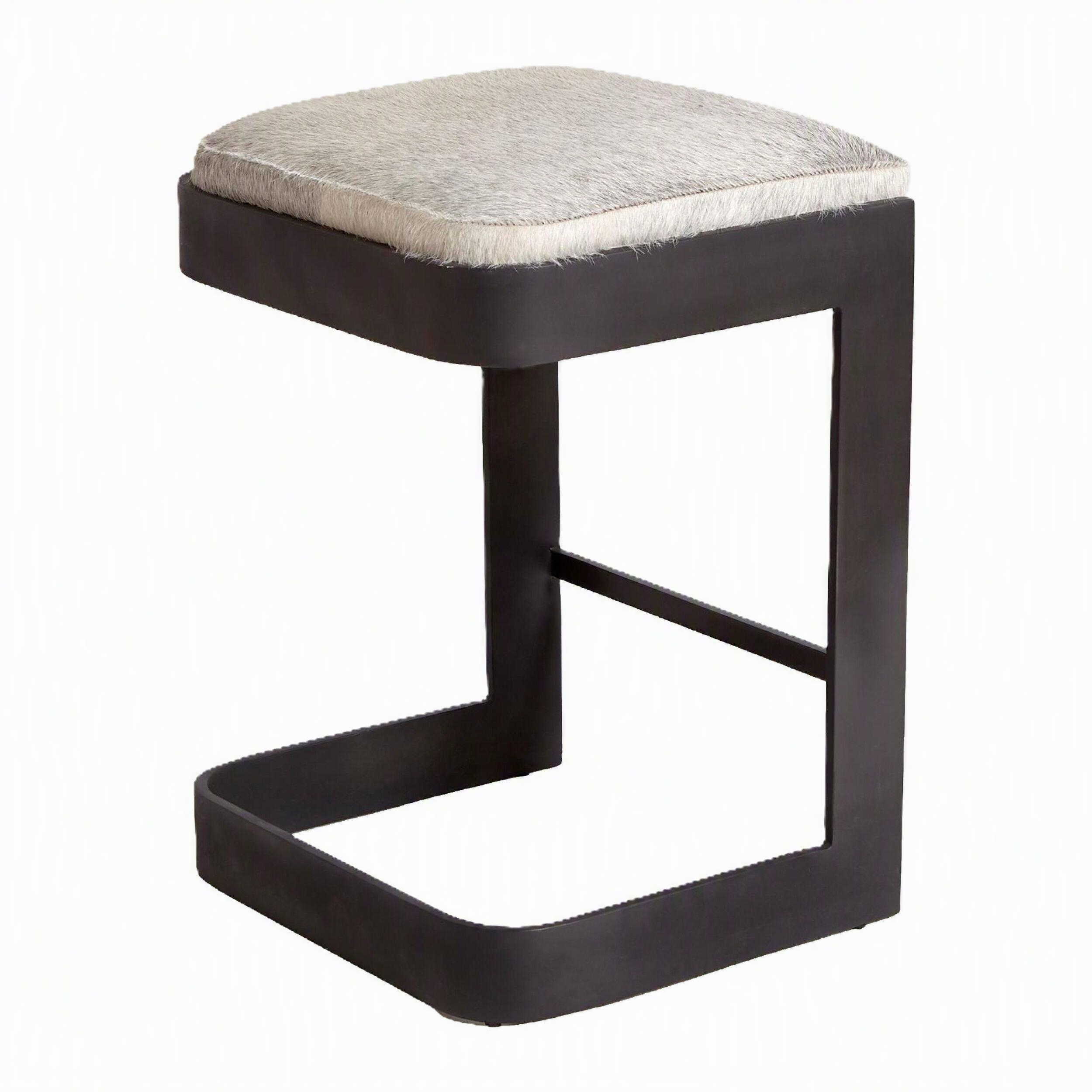 Regan Low Barstool w/Gray Hair-on-Hide-Graphite