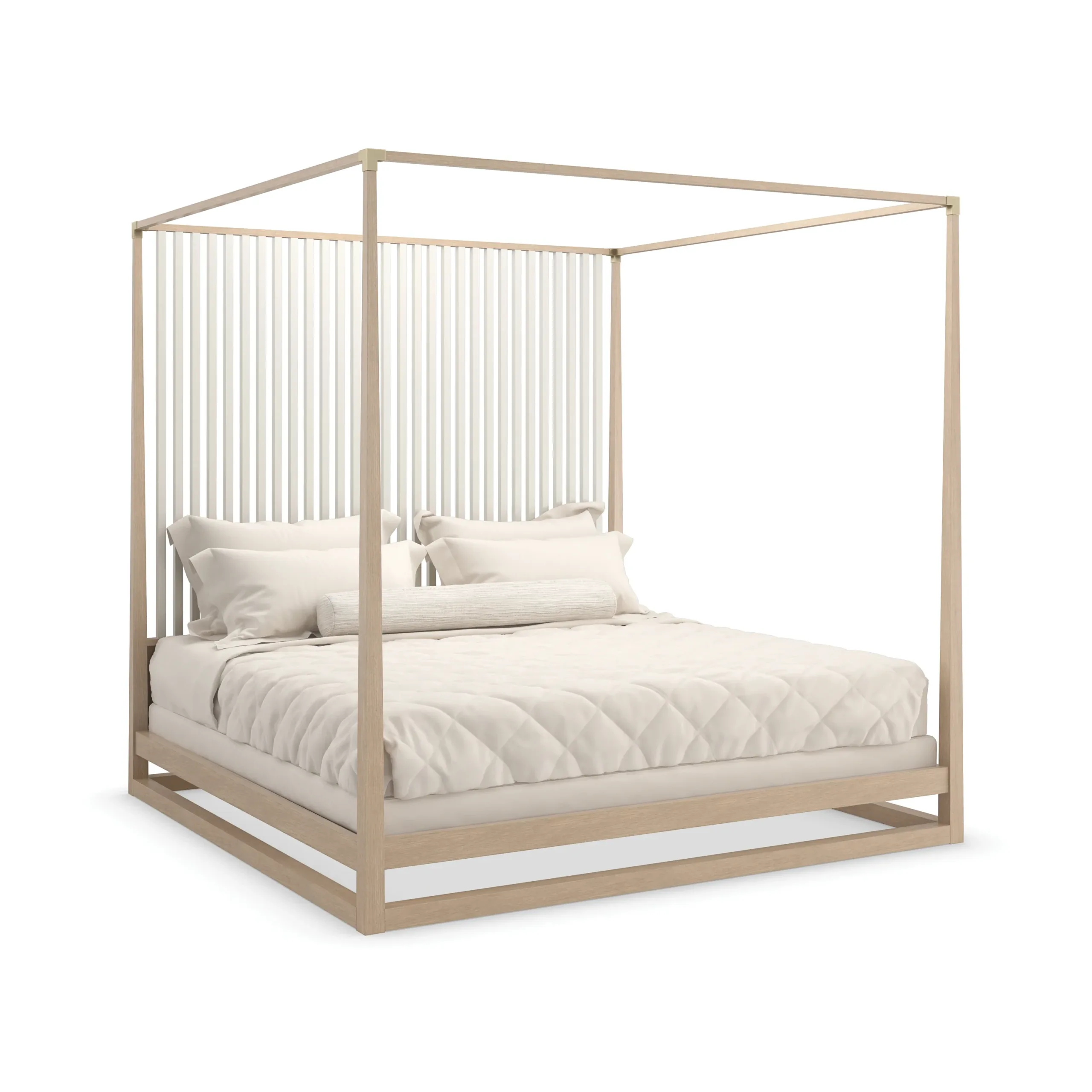 Pinstripe Canopy Queen Bed - Light