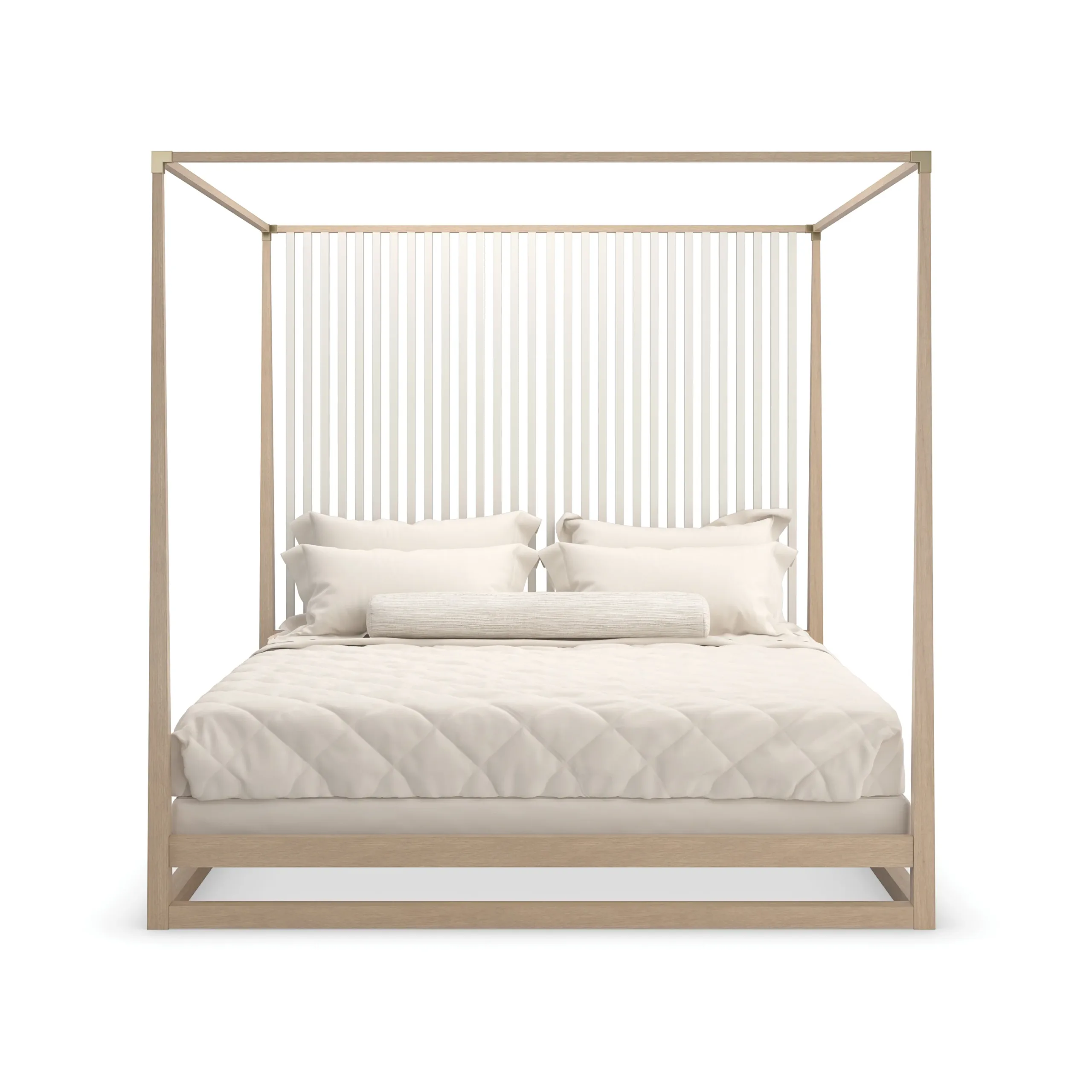 Pinstripe Canopy Queen Bed - Light - Image 2